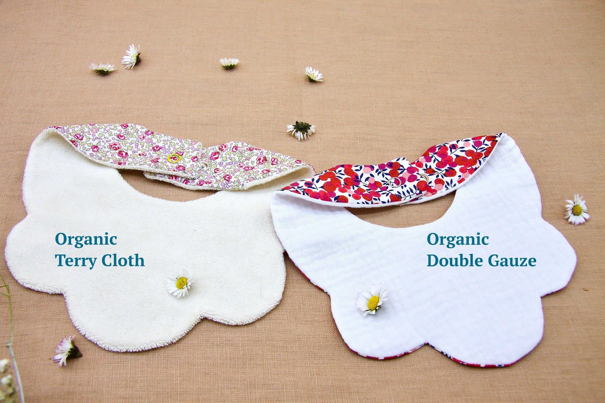 Liberty London Floral Print Bib Set, Pink Beige Disty Handmade Drool Catcher, Burping Cloth