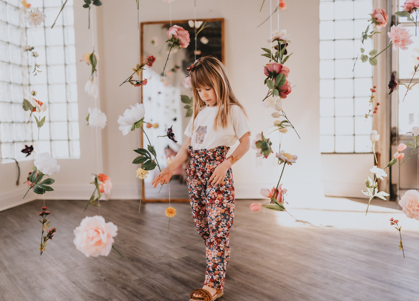 Ruffle Waist Cotton Kid Pants - Liberty of London Floral Print trousers - Children Pants with Pockets - Baby Girl Cotton Tana Lawn Pants