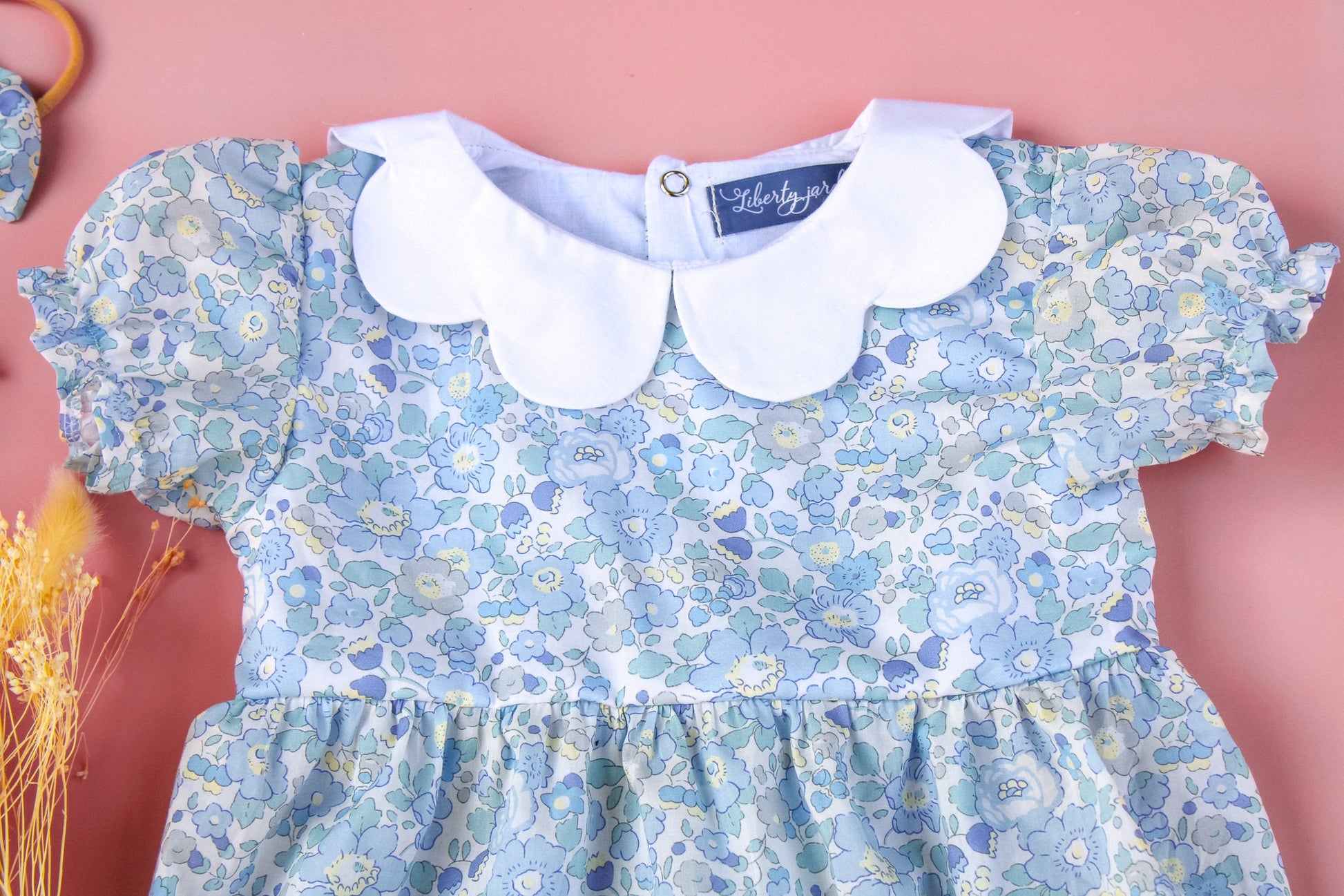 Scalloped Collar Baby Bubble Romper - Liberty of London Floral Print baby romper - First Birthday Gift - Christening Outfit - New Born gift
