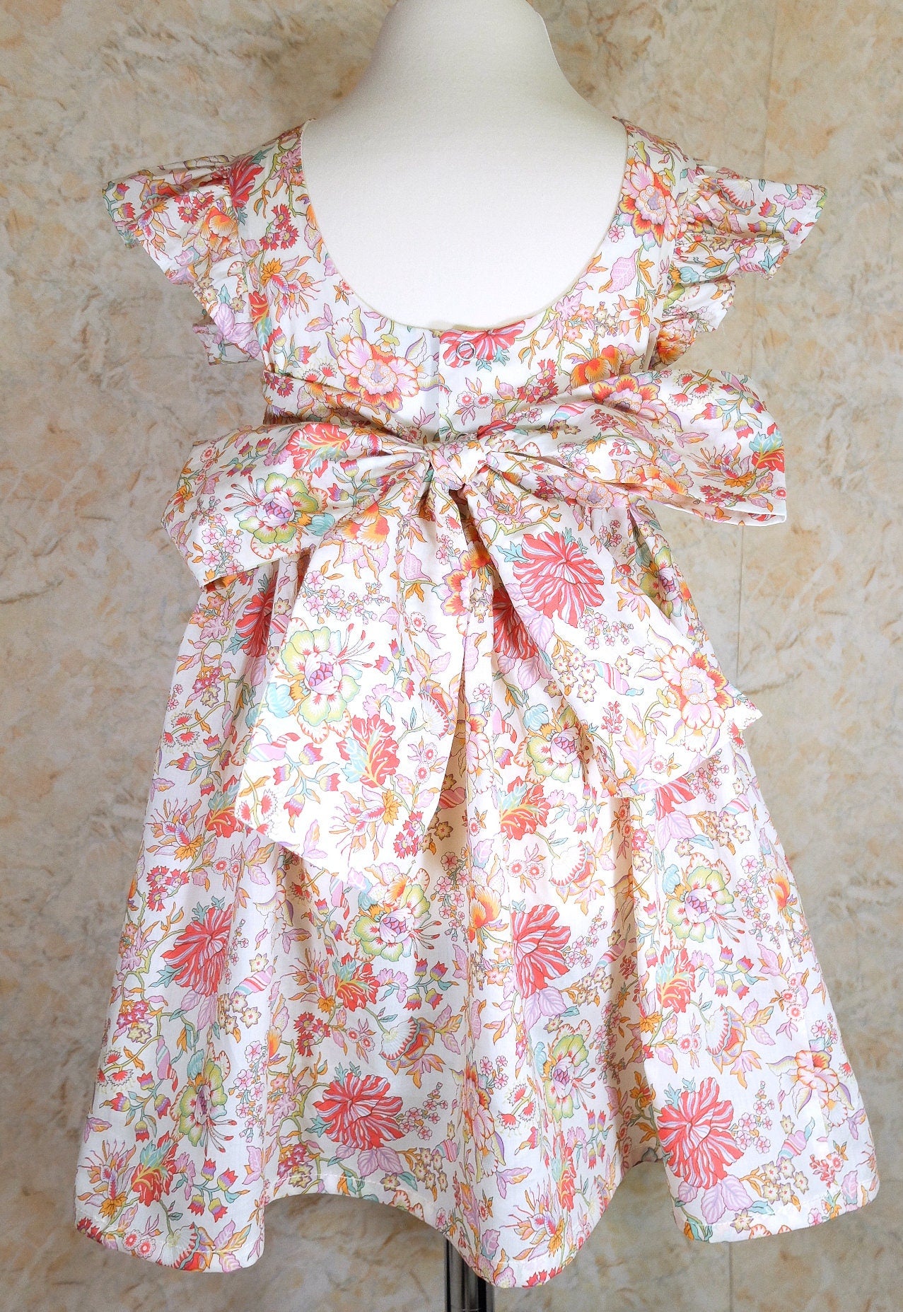 Open Back Ruffle Girl Dress - Liberty London Tana Lawn Baby Girl Dress - Floral Print Girl Dress - Ceremony - First Birthday - Baptism Dress