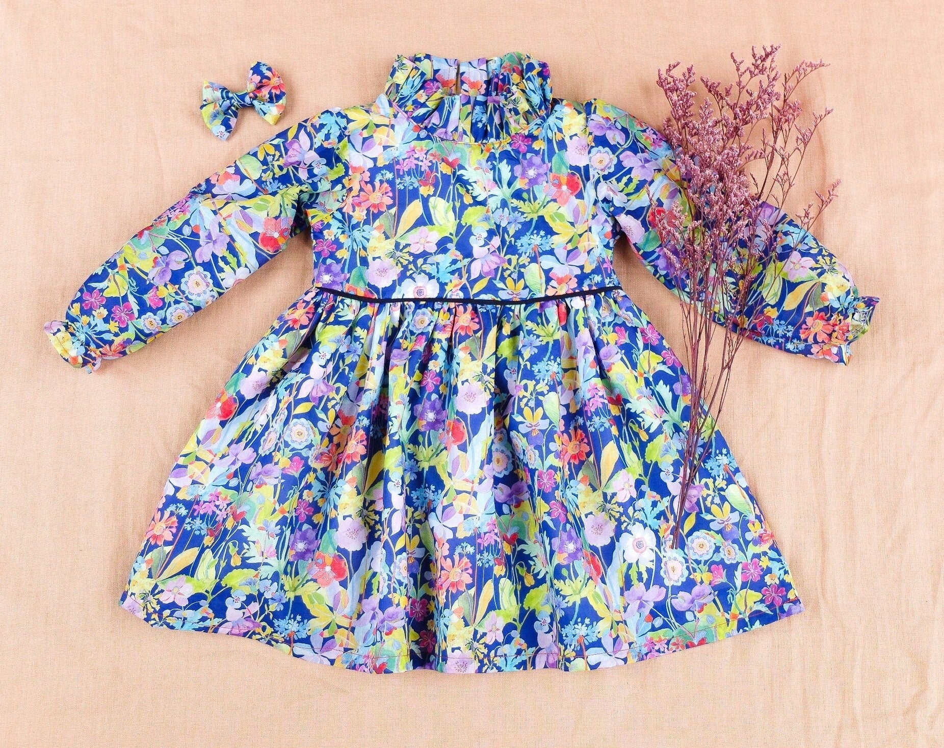 Long Sleeve Ruffle Collar Dress - Liberty of London Floral Print Girl Dress - Liberty Print Fabric - Back to School - First Birthday dress