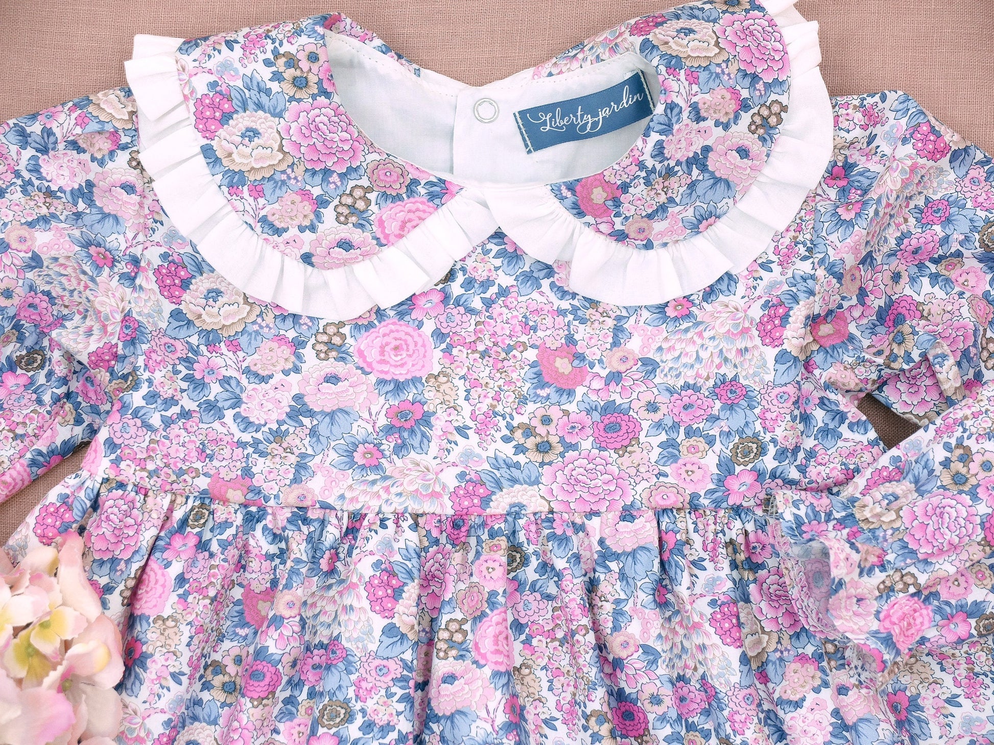 Long Sleeve Ruffle Collar Dress - Liberty of London Floral Print Girl Dress - Liberty Print Fabric - Back to School - First Birthday dress