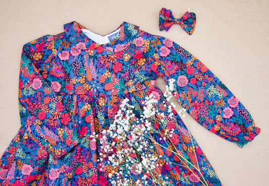 Liberty of London little girl dress organic cotton, floral animal print wedding baptism christening baby outfits first birthday long sleeves short sleeves, eastern thanksgiving halloween Christmas gift new born ruffle Peter Pan scalloped petal collar