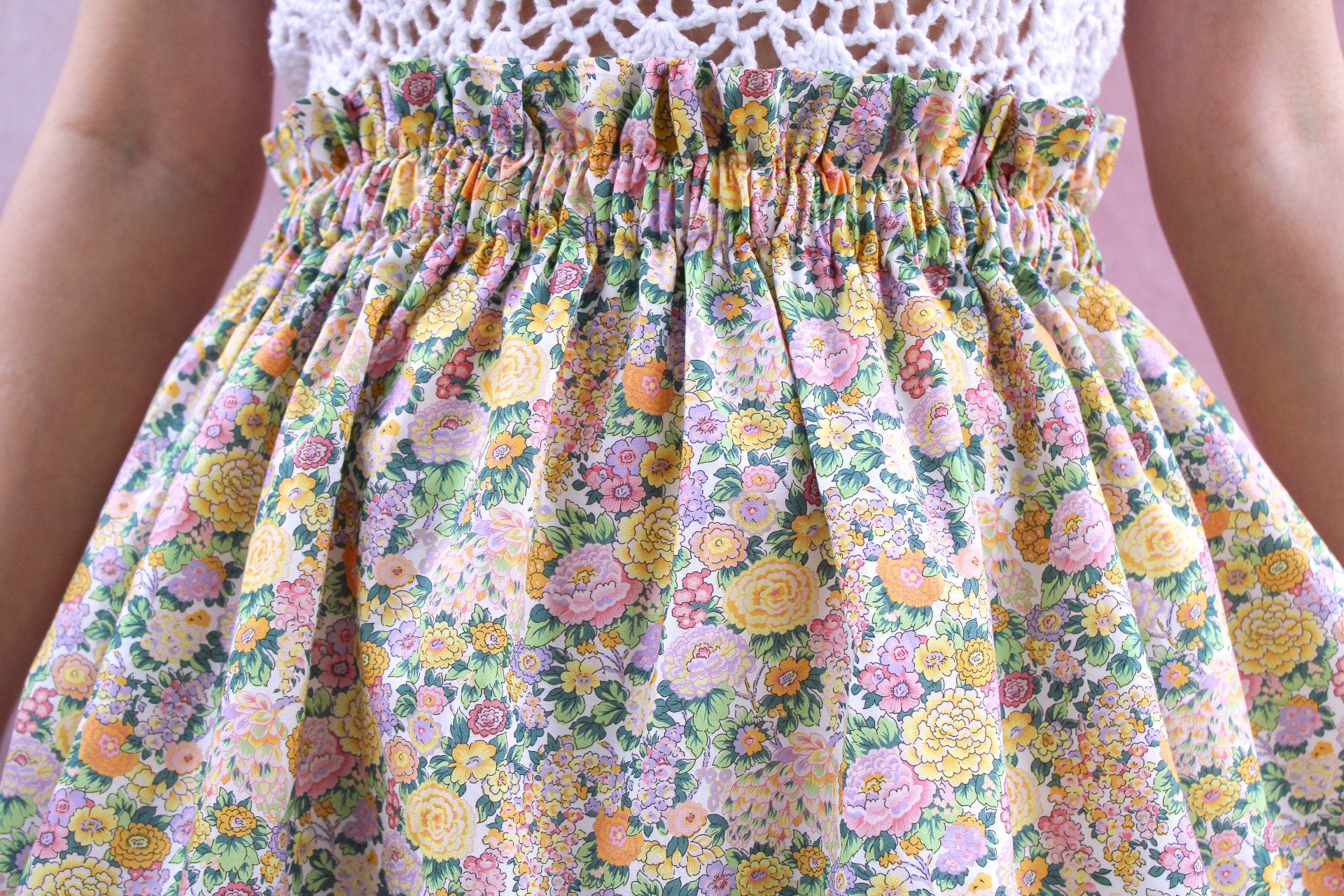 Woman Knee Length Skirt - Liberty of London Floral Skirt - Summer Cotton Floral Print Skirt - Ruffle Elastic Waist woman Tana Lawn Skirt