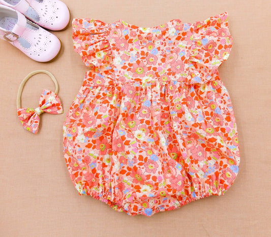 Liberty London Ruffle Pinafore Baby Bubble Romper