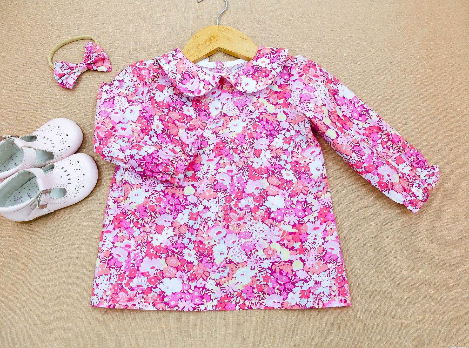 Liberty of London little girl dress organic cotton, floral animal print wedding baptism christening baby outfits first birthday long sleeves short sleeves, eastern thanksgiving halloween Christmas gift new born ruffle Peter Pan scalloped petal collar