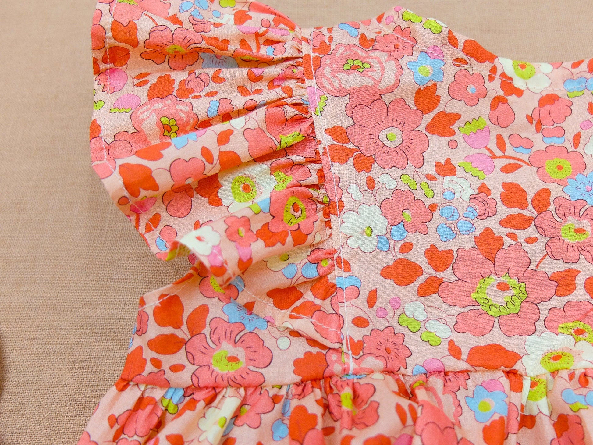 Ruffle Baby Girl Bubble Romper - Liberty of London Floral Print baby romper - First Birthday Gift - Christening Outfit - New Born gift