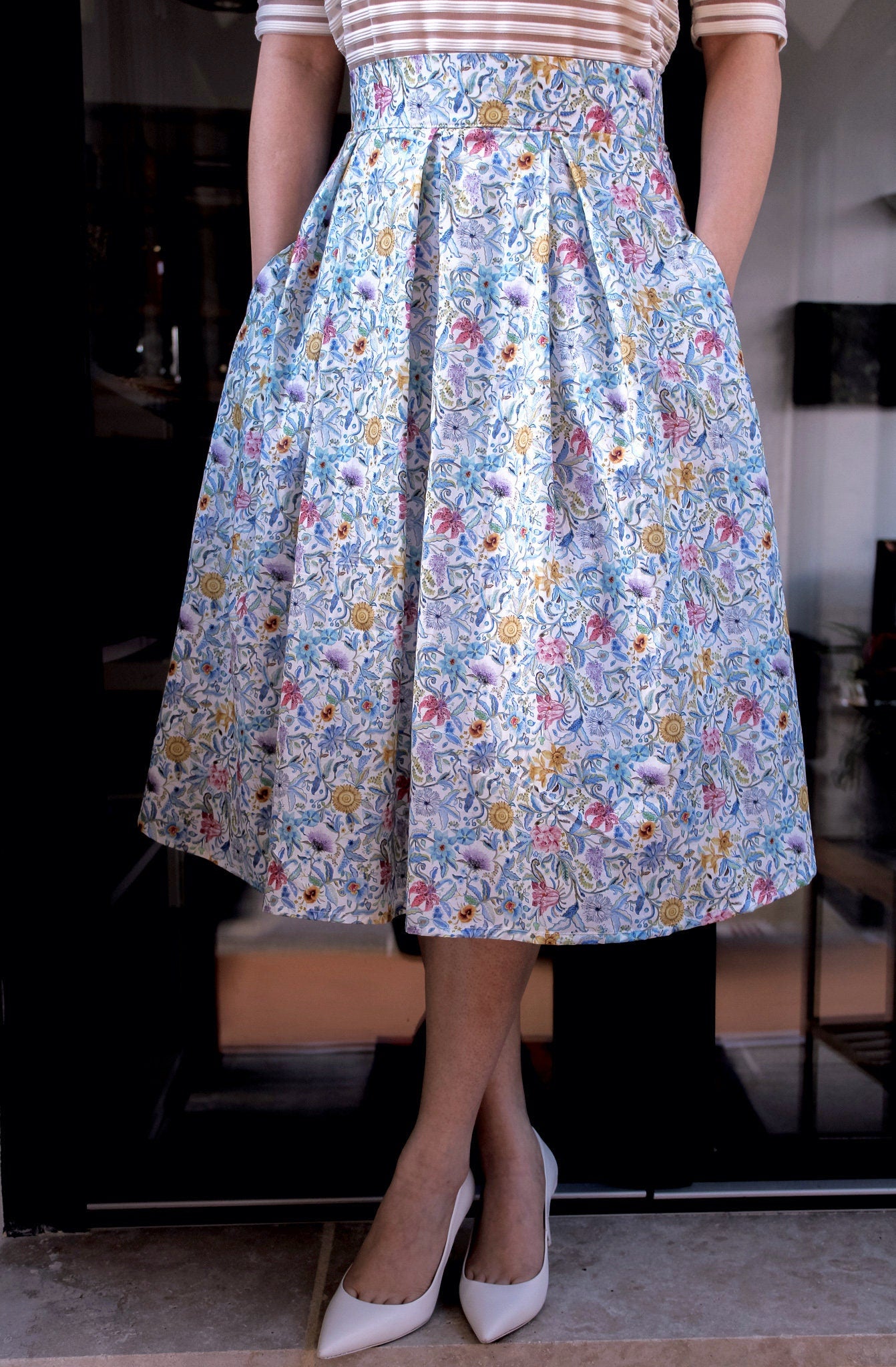 LIBERTY Plated Midi Skirt - Liberty of London Floral Print Fabric - Floral Midi Skirt - Liberty Cotton Tana Lawn - Liberty London Skirt