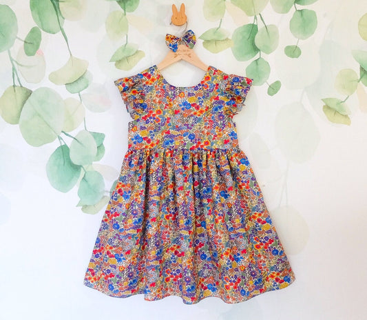 Liberty of London little girl dress organic cotton, floral animal print wedding baptism christening baby outfits first birthday long sleeves short sleeves, eastern thanksgiving halloween Christmas gift new born ruffle Peter Pan scalloped petal collar
