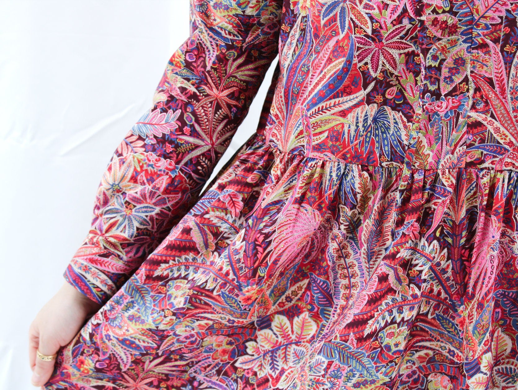 SAMPLE SALE Liberty London women shirt dress long sleeves loose fit floral print cotton silky tana lawn silky cotton tana lawn