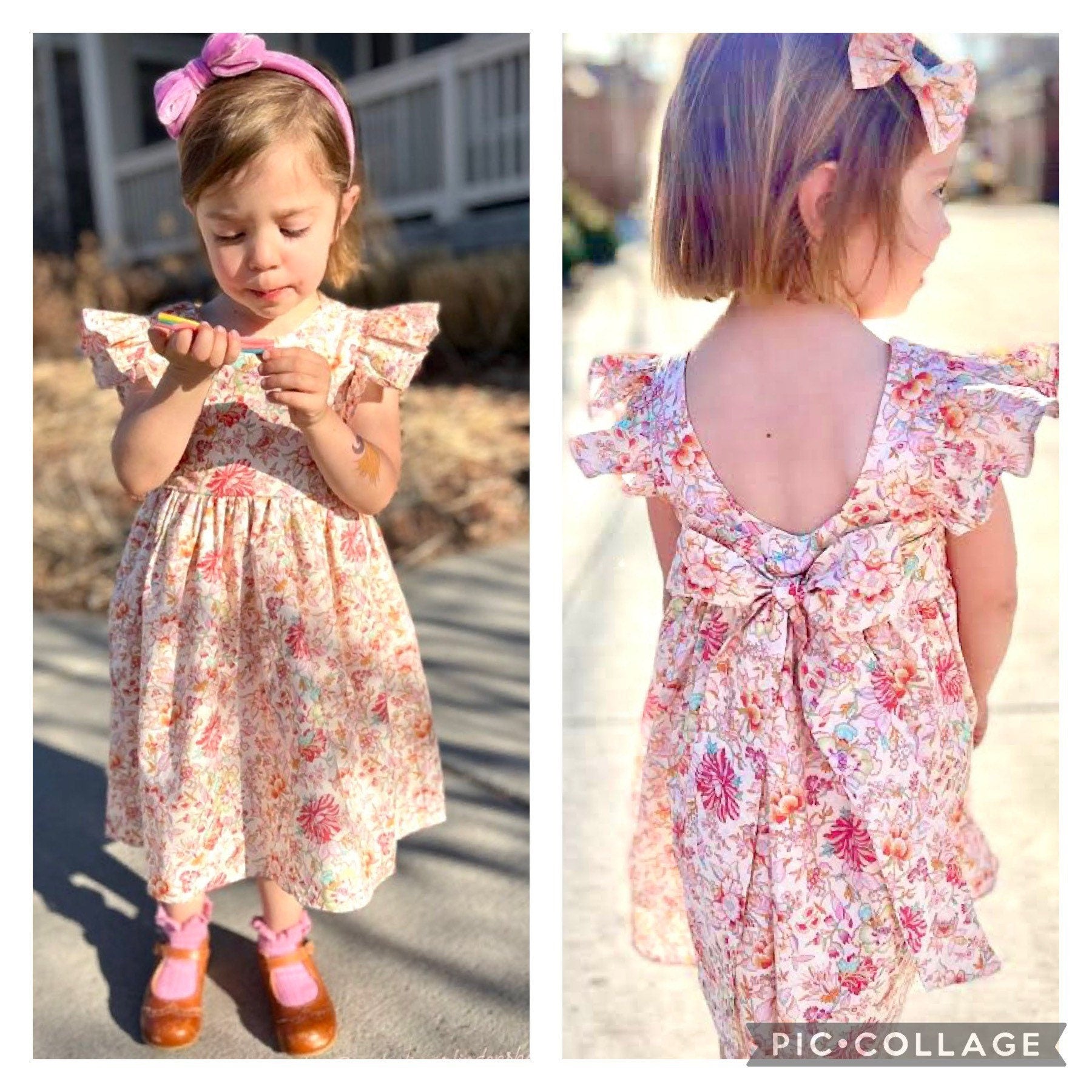 Open Back Ruffle Girl Dress - Liberty London Tana Lawn Baby Girl Dress - Floral Print Girl Dress - Ceremony - First Birthday - Baptism Dress