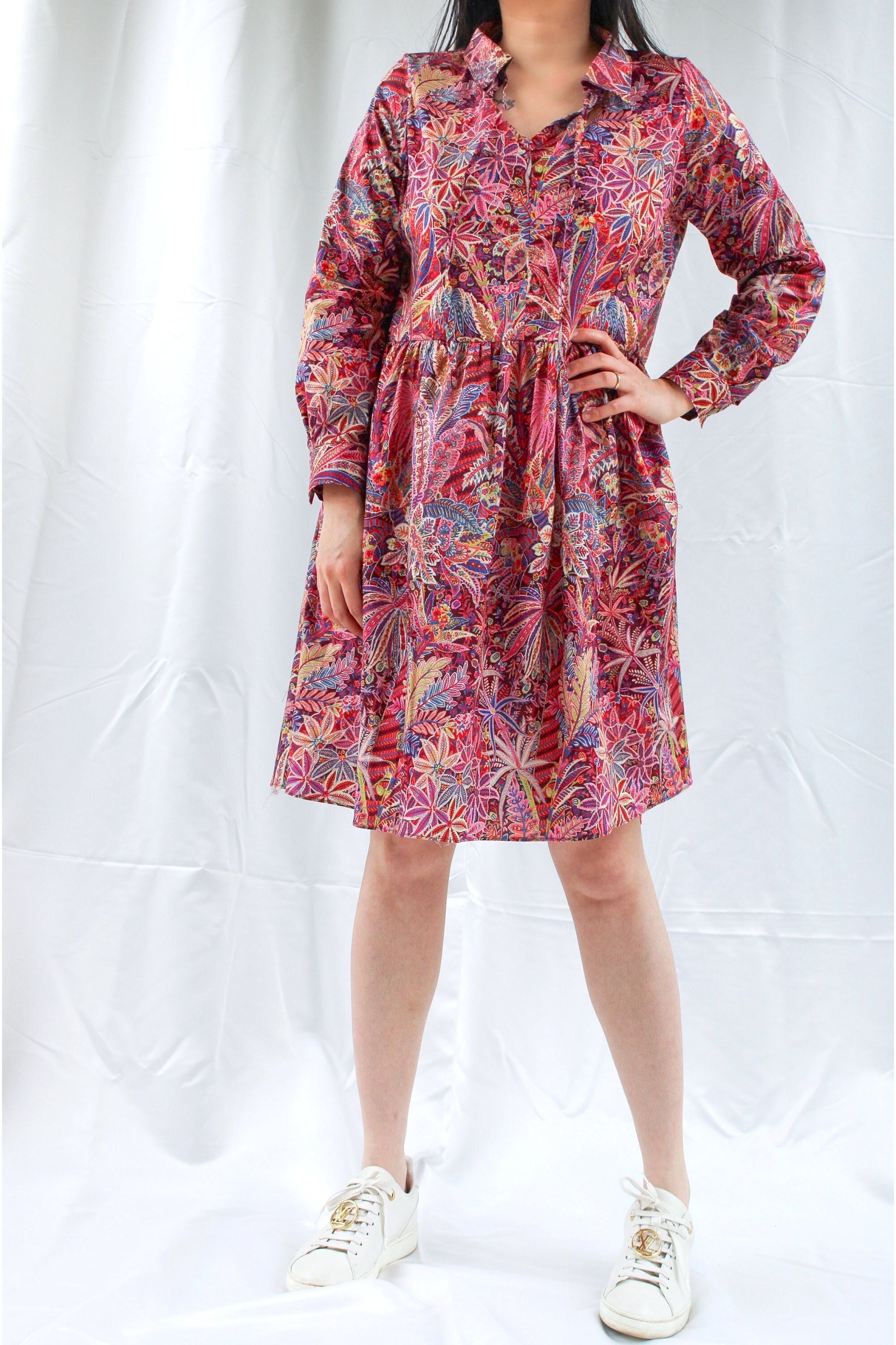 SAMPLE SALE Liberty London women shirt dress long sleeves loose fit floral print cotton silky tana lawn silky cotton tana lawn