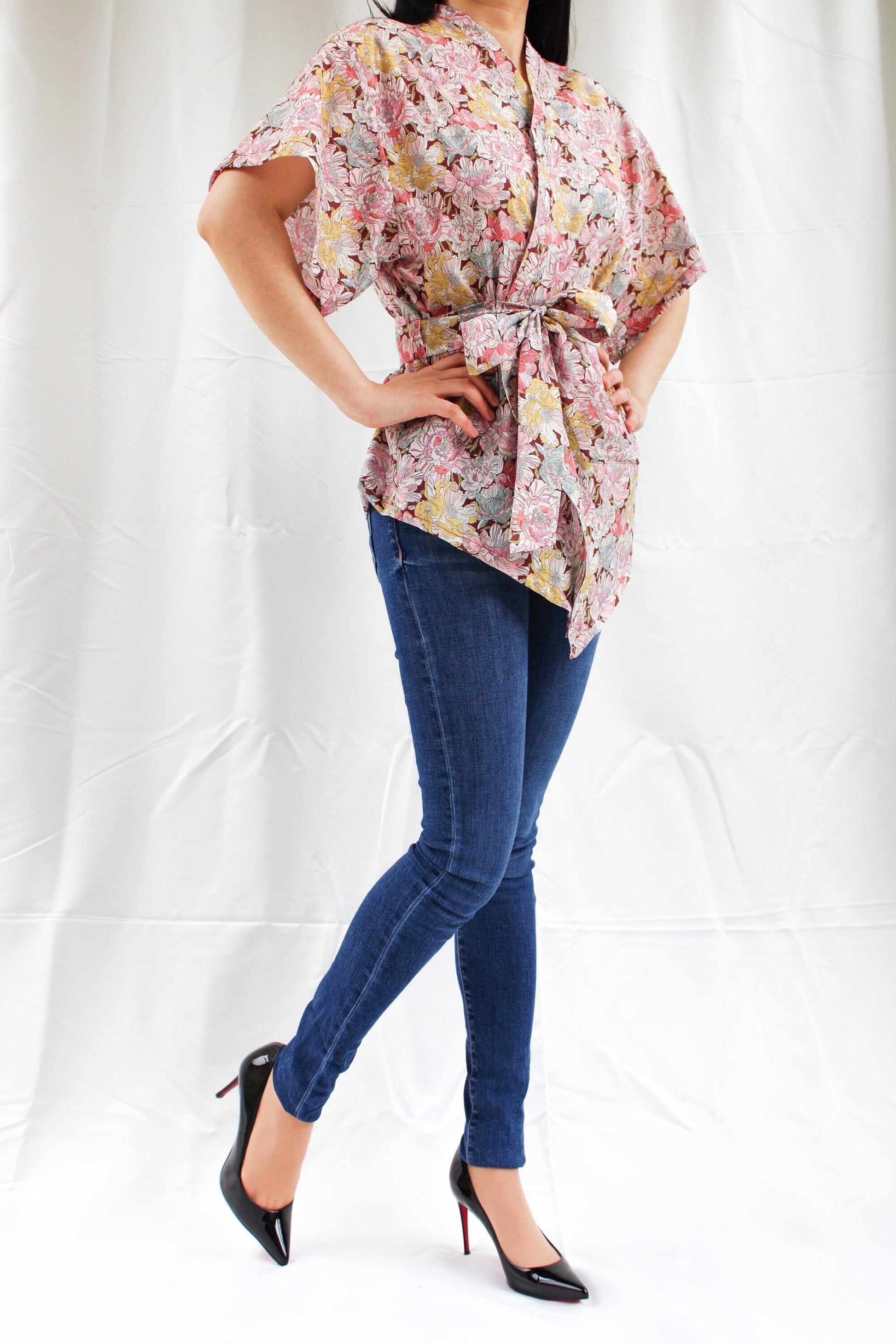 SAMPLE SALE Liberty London women kimono blouse - oversized blouse floral print - cotton silky tana lawn silky cotton tana lawn
