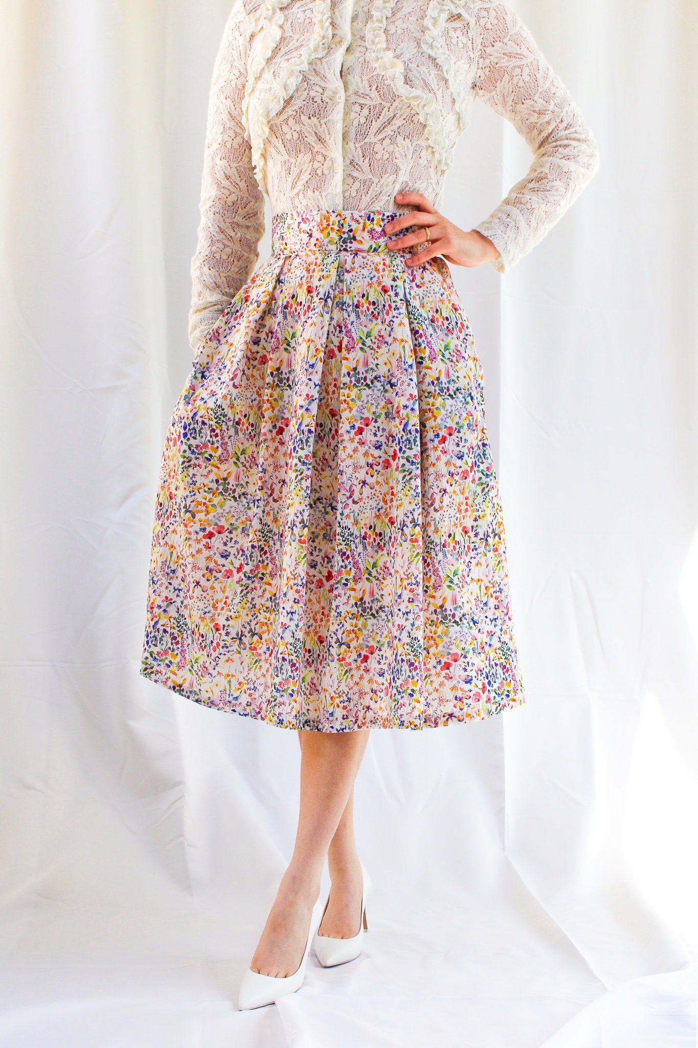 LIBERTY Plated Midi Skirt - Liberty of London Floral Print Fabric - Floral Midi Skirt - Liberty Cotton Tana Lawn - Liberty London Skirt