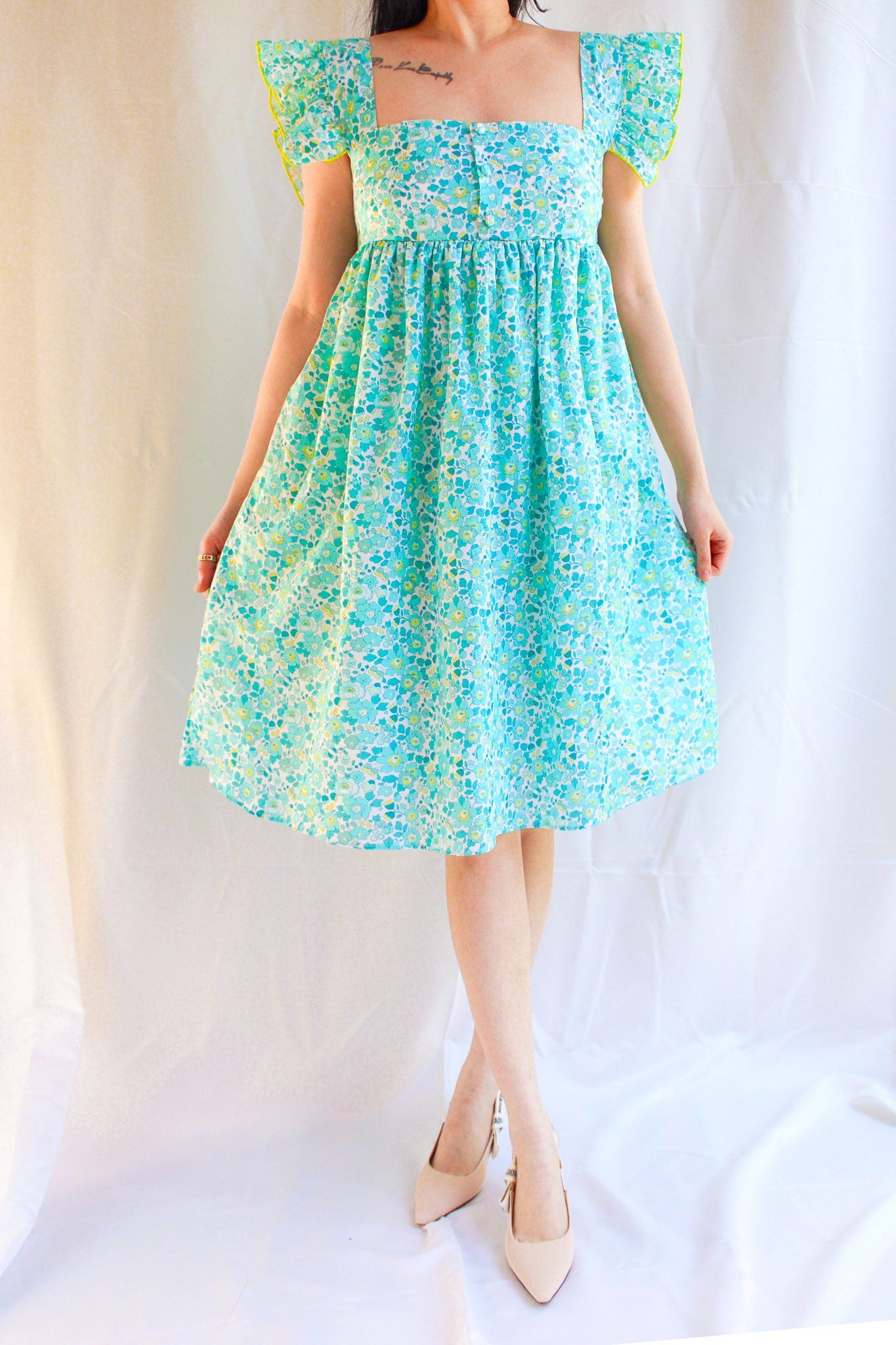 LIBERTY Smock Dress, Liberty Print Dress, Pretty Ditsy Dress, Summer Sun Dress, Square Neck Dress, Sleeveless Dress, Liberty London Clothing
