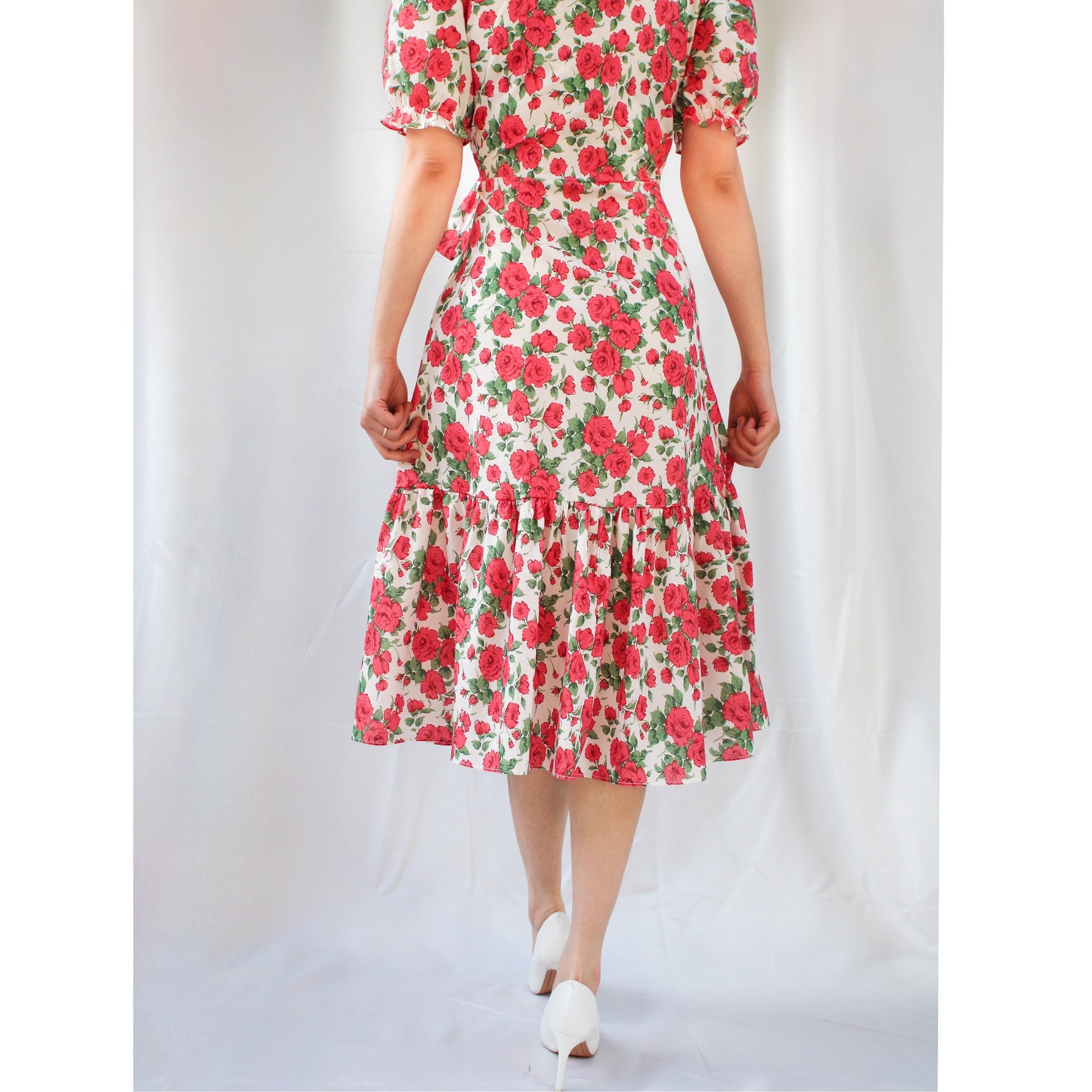 SAMPLE SALE Liberty London women wrap midi dress short puffy sleeves floral print cotton silky tana lawn