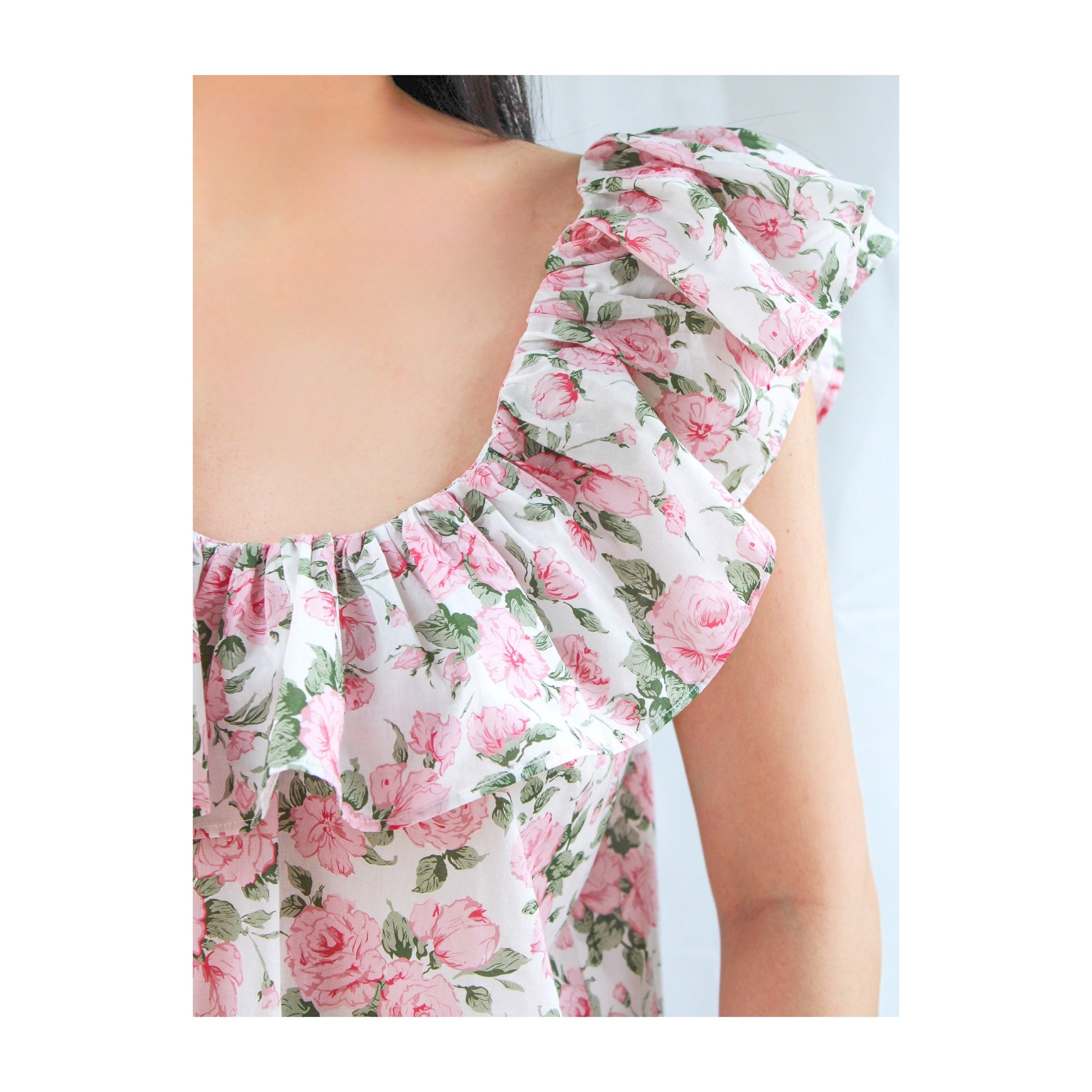 SAMPLE SALE Liberty London women summer blouse ruffle collar sleeveless floral print cotton silky tana lawn