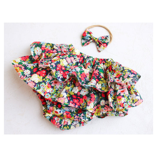 Liberty of London baby girl ruffle bloomers knickers nappy cover culottes organic cotton, floral animal print wedding baptism christening outfits first birthday new born gift eastern thanksgiving halloween Christmas home coming baby swim wear pants