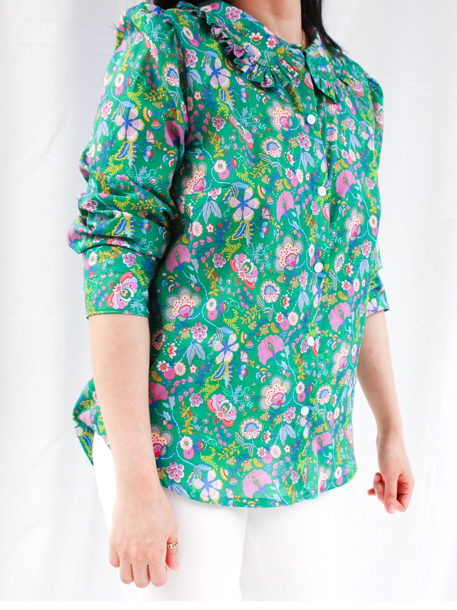 Liberty of London Ruffle Peter Pan Collar Woman Long Sleeve Dress Shirt