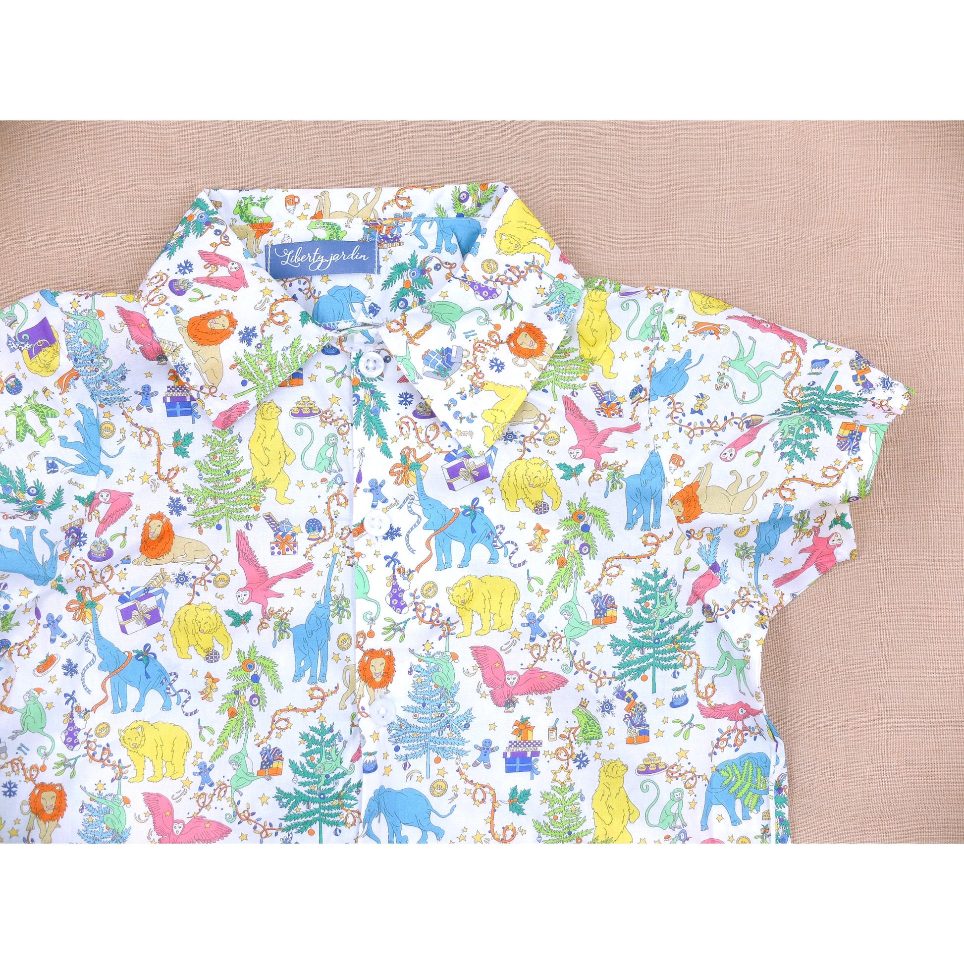 CHRISTMAS Boy Shirt - Liberty of London Button Up boy shirt - Xmas Short Sleeves Boy Shirt - Liberty Boy Clothes - Christmas gift for Boys