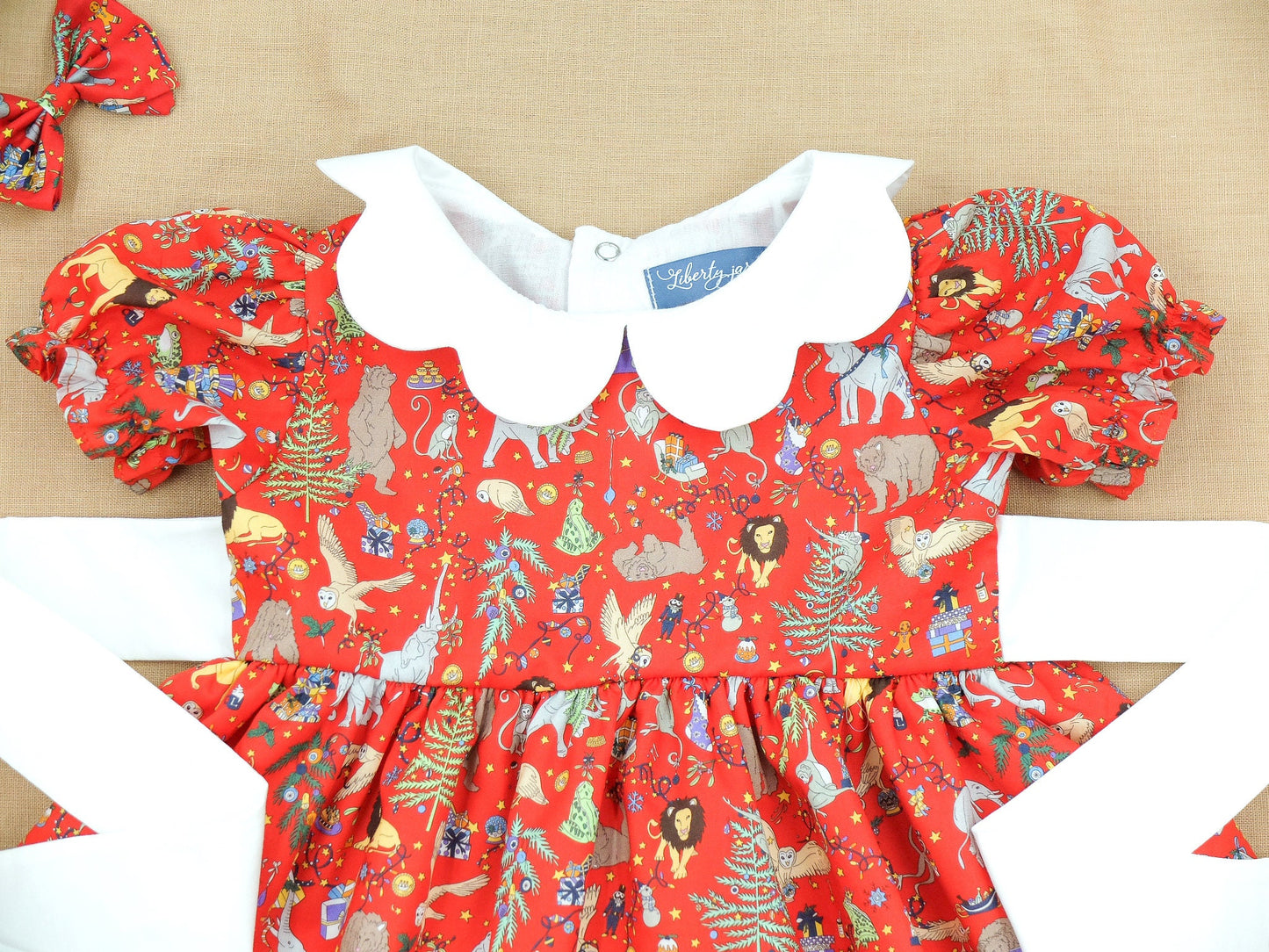 CHRISTMAS Liberty London Dress: Short Puffy Sleeve, Scallop Collar