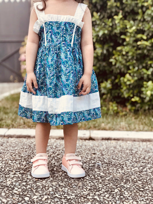 Liberty of London little girl dress organic cotton, floral animal print wedding baptism christening baby outfits first birthday long sleeves short sleeves, eastern thanksgiving halloween Christmas gift new born ruffle Peter Pan scalloped petal collar