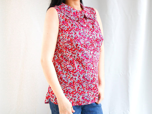 Liberty London women Ruffle Peter Pan collar Button Through Sleeveless Blouse