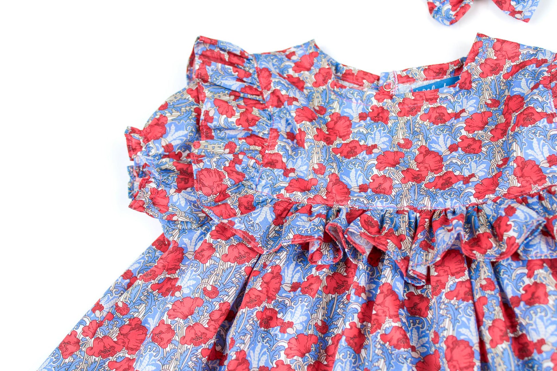 Ruffle Puffy Short Sleeves Girl Blouse - Liberty of London Floral Print Fabric - Summer Baby Girl Top - Ditsy Flower Girl Blouse