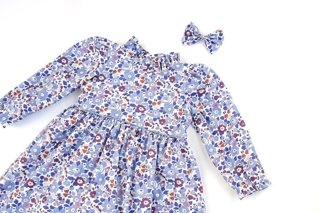 Long Sleeve Ruffle Collar Dress - Liberty of London Floral Print Girl Dress - Liberty Print Fabric - Back to School - First Birthday dress