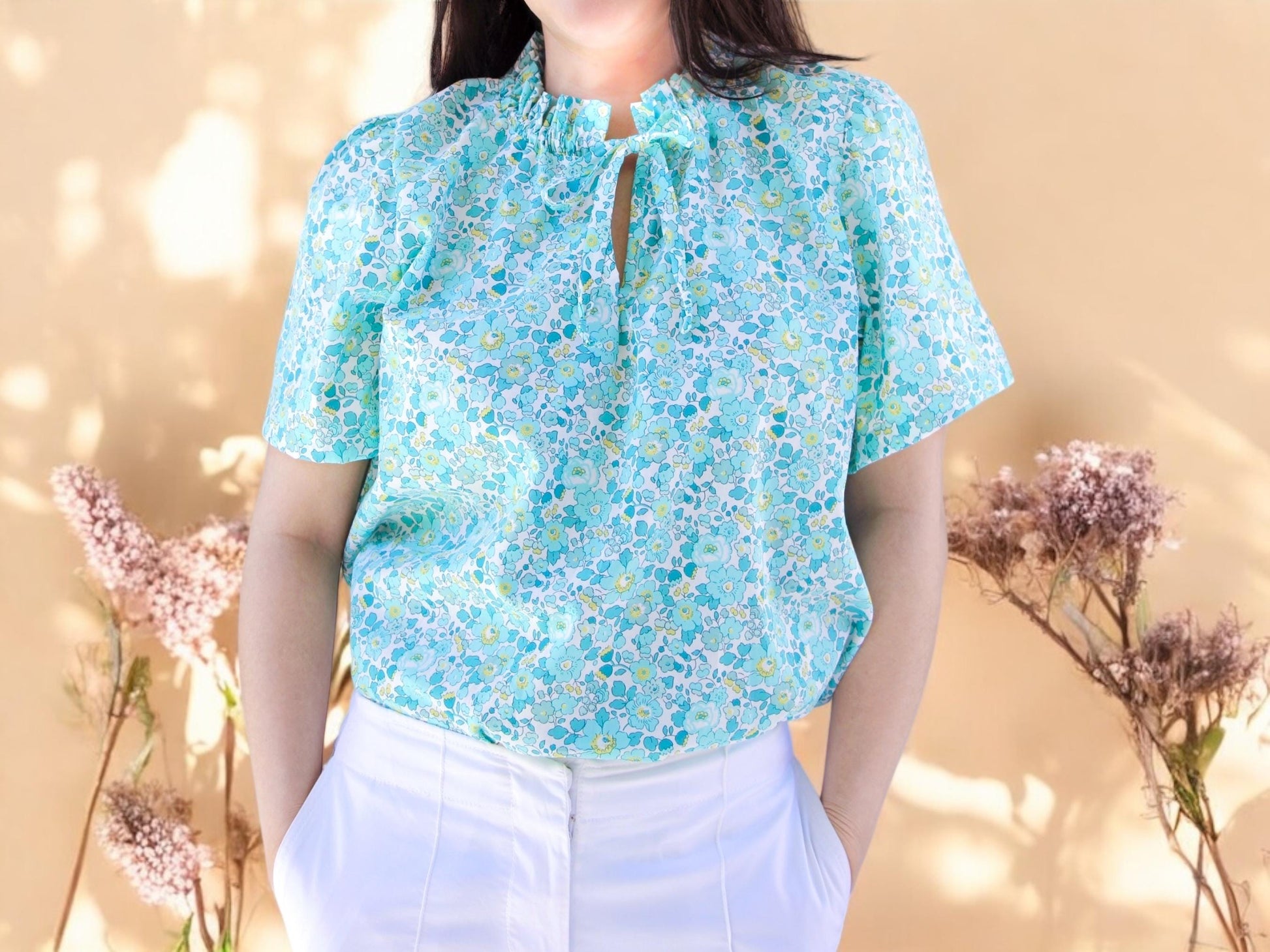 Liberty of London Woman Ruffle Collar Top With Short Sleeve