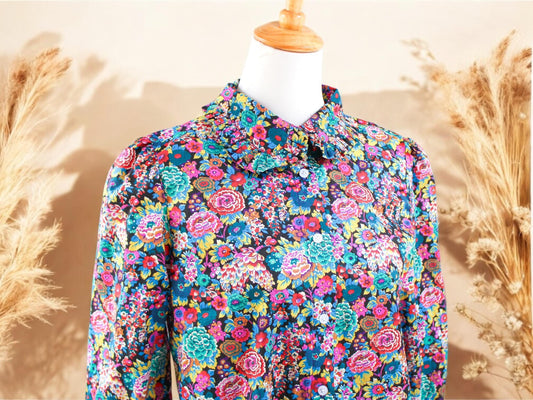Liberty of London Ruffle Peter Pan Collar Woman Long Sleeve Dress Shirt