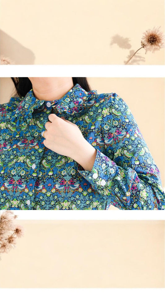 Liberty of London Ruffle Peter Pan Collar Woman Long Sleeve Dress Shirt