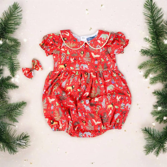 CHRISTMAS Baby Bubble Romper - Liberty of London Romper - Peter Pan Collar Romper - Christmas gift - Christmas Baby Outfit - Liberty Print