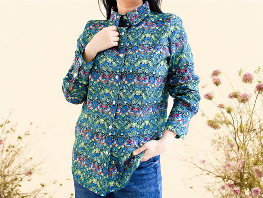 Woman Classic Shirt - Liberty of London Women Blouse - Floral Long Sleeve Blouse - Liberty Floral Print Fabrics - Liberty Woman Dress Shirt