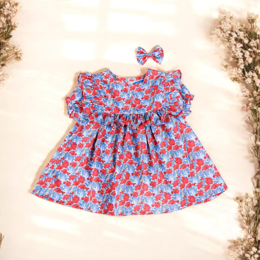 Ruffle Puffy Short Sleeves Girl Blouse - Liberty of London Floral Print Fabric - Summer Baby Girl Top - Ditsy Flower Girl Blouse