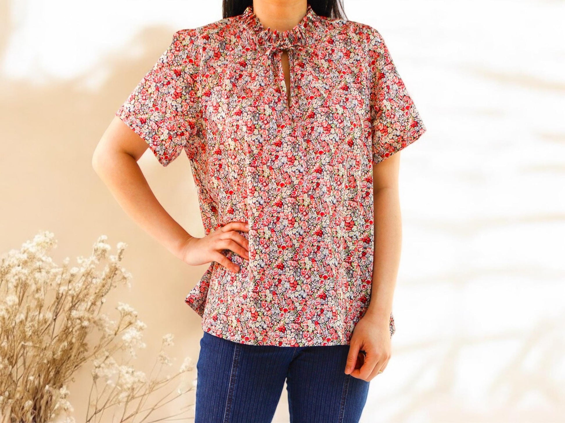 Liberty of London Woman Ruffle Collar Top With Short Sleeve