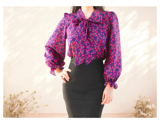Liberty of London Woman Blouse With Pussy Bow Long Puffy Sleeves