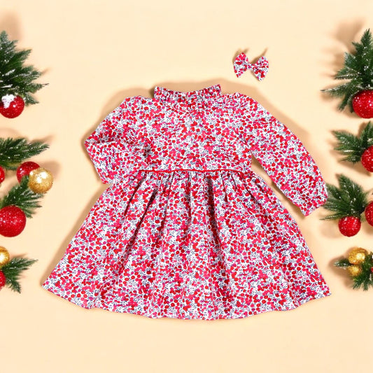 CHRISTMAS baby girl Dress - Liberty of London Floral Print Girl Dress - Long Sleeve Ruffle Collar - Liberty Print Fabric - Christmas gift