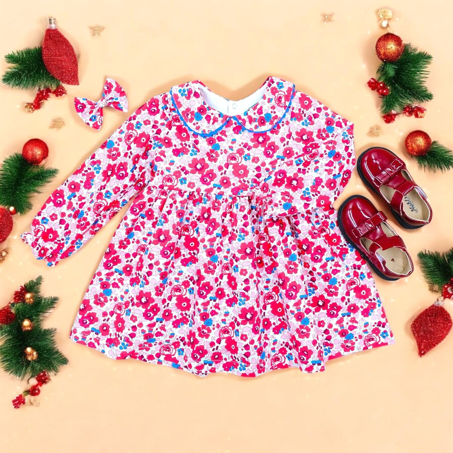 CHRISTMAS Liberty London Dress, Peter Pan Collar, Long Sleeve Dress, Liberty Print dress, Floral Print Dress, Christmas Liberty Print Dress