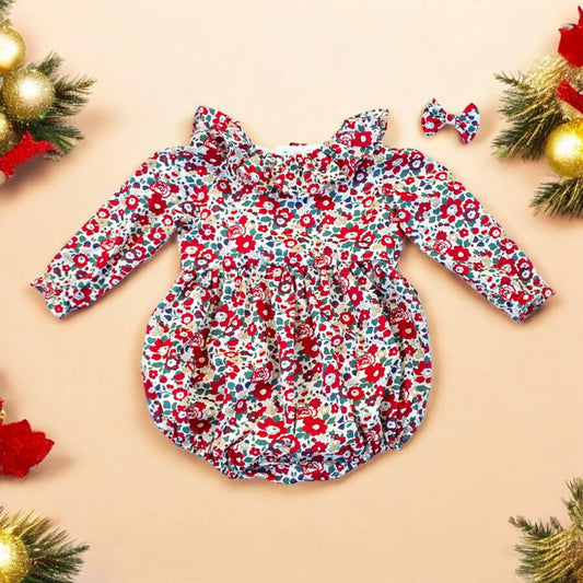 CHRISTMAS Baby Bubble Romper - Liberty of London Baby Romper - Long Sleeves Bubble - Christmas baby gift - Christmas baby - Liberty Dress