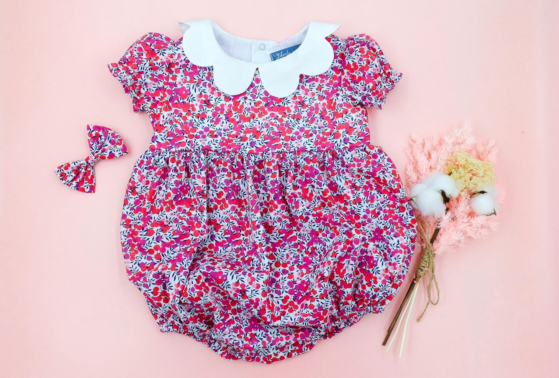 CHRISTMAS Baby Bubble Romper - Liberty of London Baby Playsuit - Long Sleeves baby Romper - Christmas gift - Peter Pan Collar Baby Playsuit