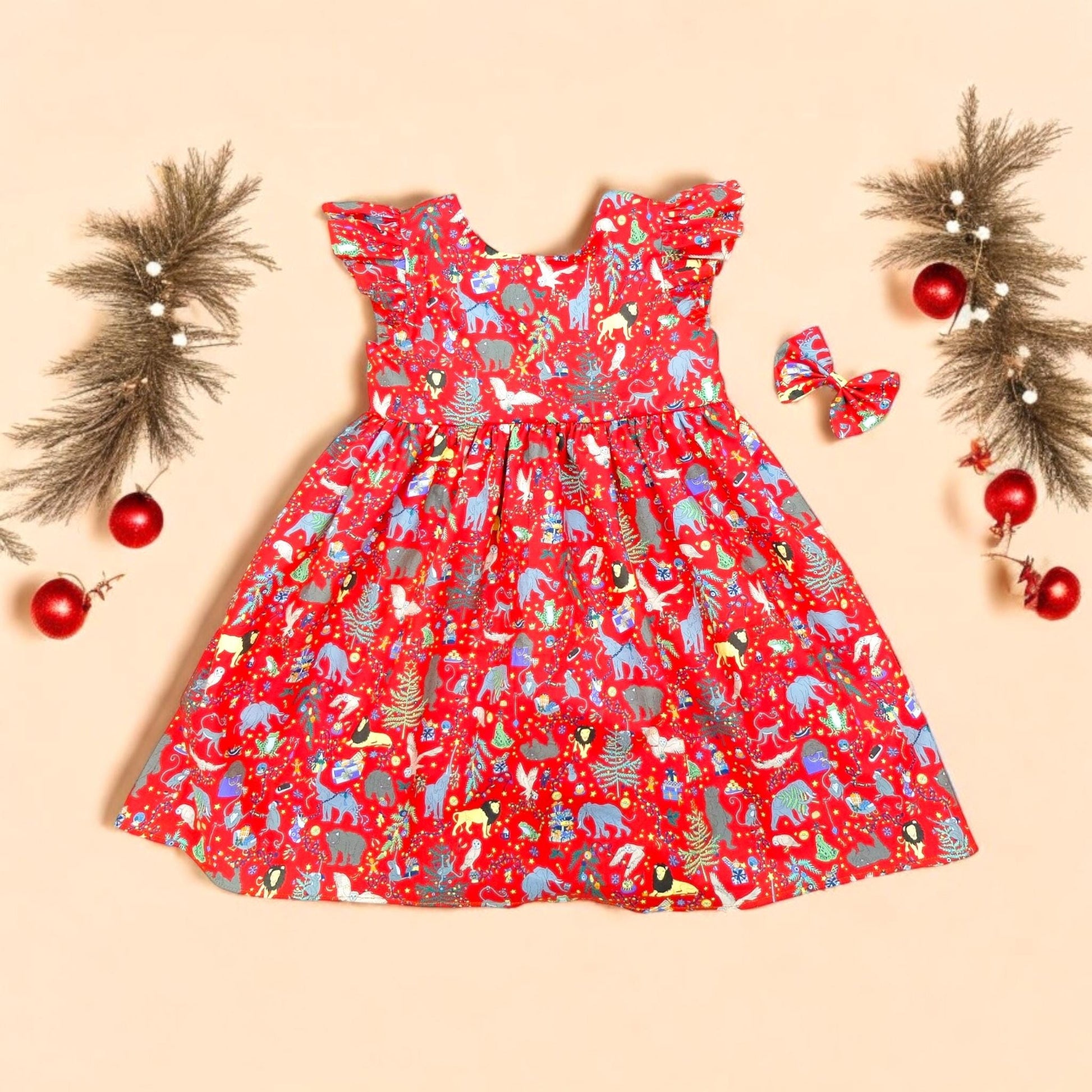 CHRISTMAS Liberty London Dress, Ruffle Baby Dress, Sleeveless Dress, Liberty Print dress, Floral Print Dress, Christmas Liberty Print Dress