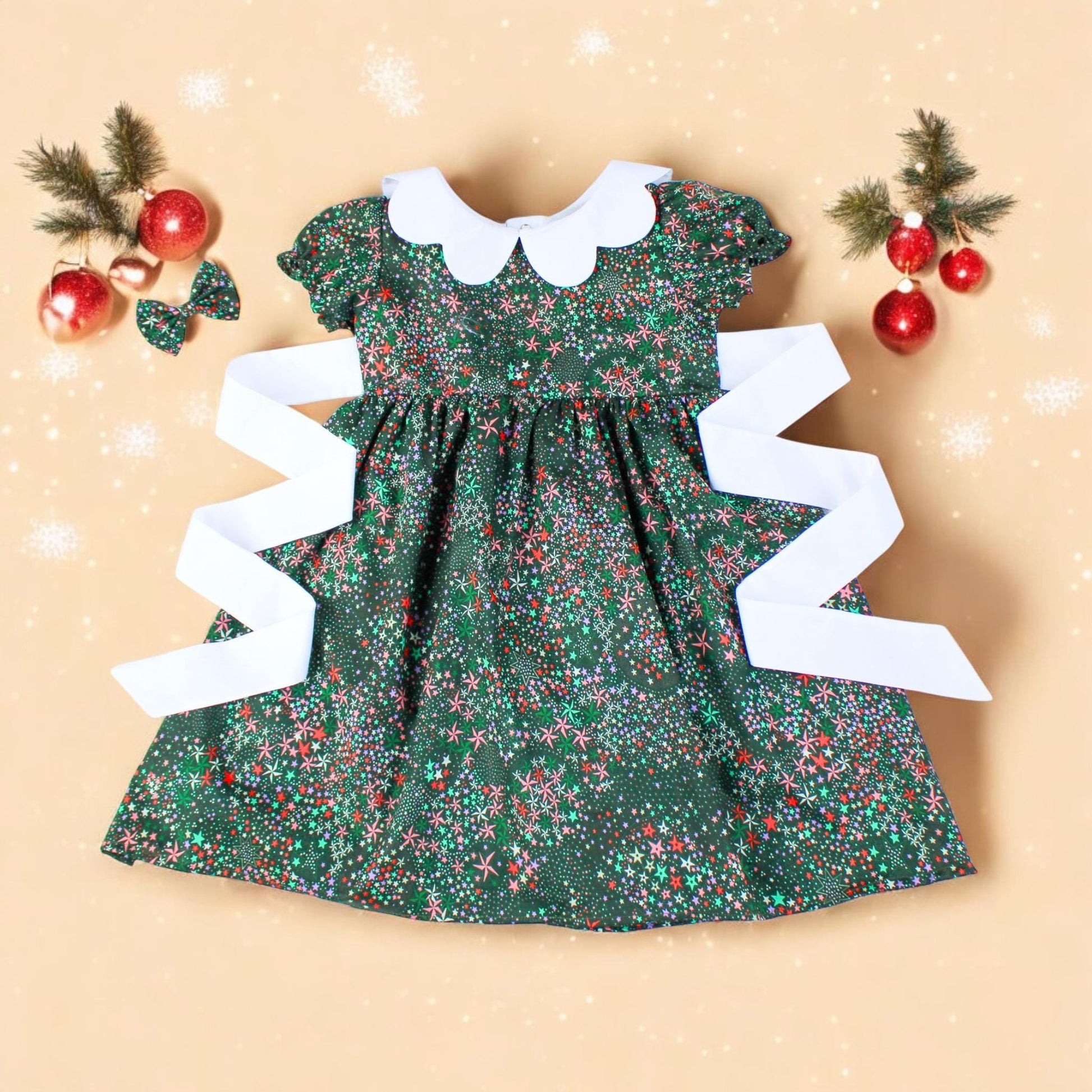 CHRISTMAS girl dress - Liberty of London Christmas dress - Christmas gift baby girls - Liberty cotton tana lawn - Short Sleeve Girl Dress