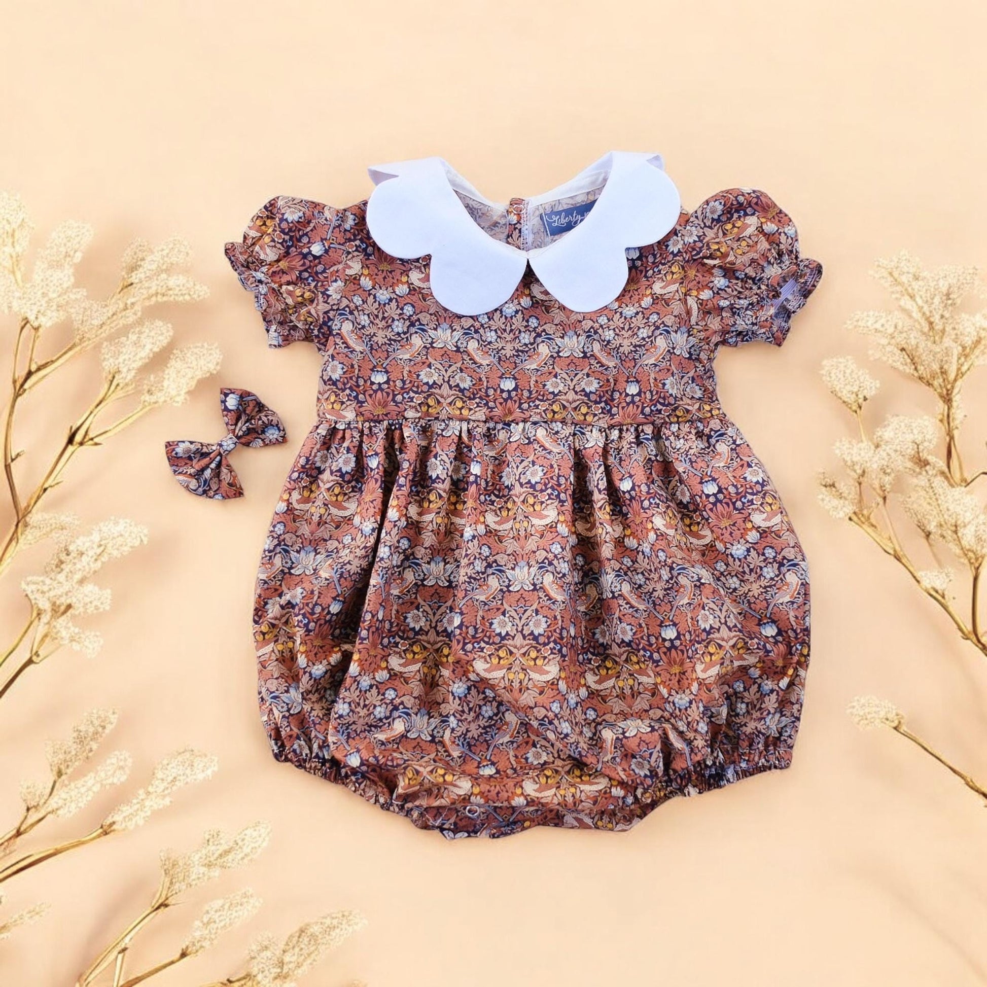 Liberty of London Baby Bubble Romper With Short sleeves and Scalloped Collar