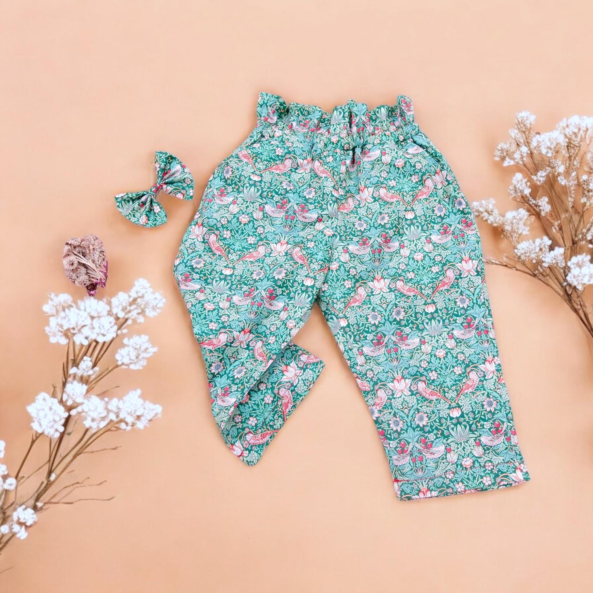 Liberty of London pants - Ruffle Waist Cotton Pants - Floral Print trousers - Children Pants with Pockets - Baby Girl Cotton Tana Lawn Pants