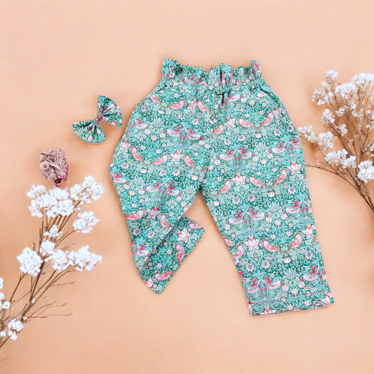 Liberty of London pants - Ruffle Waist Cotton Pants - Floral Print trousers - Children Pants with Pockets - Baby Girl Cotton Tana Lawn Pants