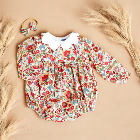 Liberty of London Baby Bubble Playsuit Romper With long sleeve and Scalloped Collar
