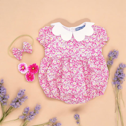 Liberty of London Baby Bubble Romper With Short sleeves and Scalloped Collar