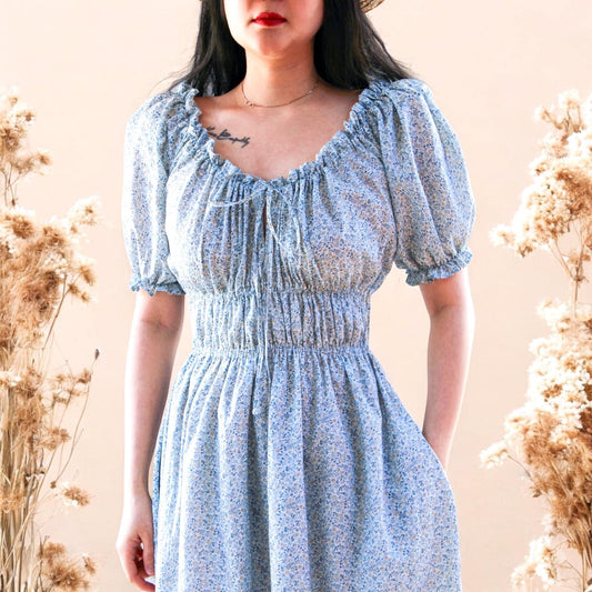 SAMPLE SALE Liberty of London Dress, Cottage Core Dress, Milkmaid Dress, Peasant Midi Dress, Short Puffy Sleeves, Floral Print Dress