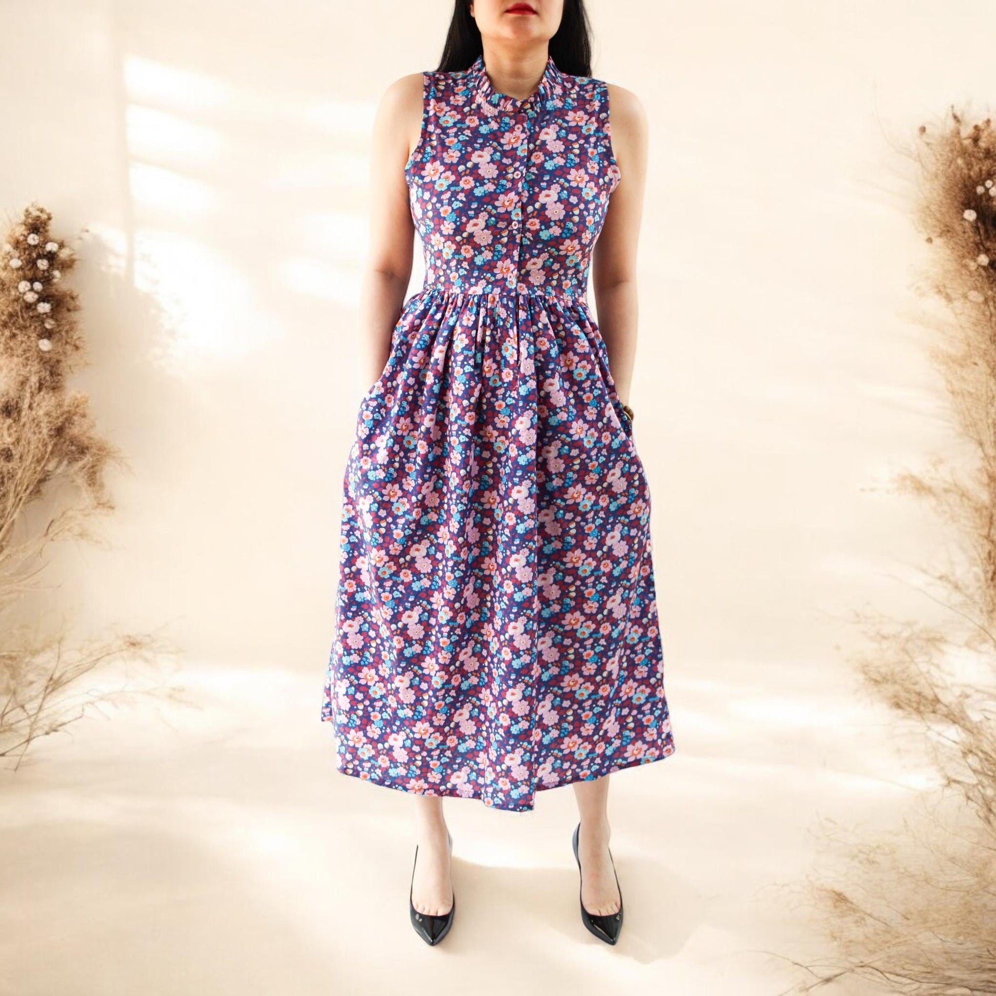 SAMPLE SALE - Liberty of London Dress, Liberty Print Fabric, Sleeveless Dress, Ruffle Collar Dress, Liberty Sun Dress, Ditsy Floral Print